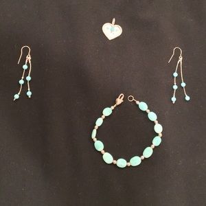 Turquoise and silver Pendant, Earrings, & Bracelet